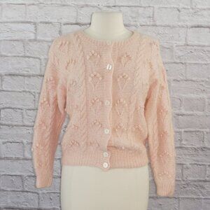 Vintage 80s Mohair Bobble Knob Hand Knit Cardigan Sweater Large